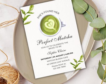 She's Found Her Perfect Matcha Bridal Shower Invitation Template, Editable Sage Green Wedding Shower Invite, Matcha Themed Printable