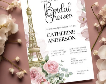 Paris bridal shower invitation,  Spring Wildflower Bridal Shower Invite, Paris Bridal Shower, French Bridal Shower, Editable Instant