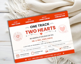 Train Ticket Wedding Invitation Template | Steam Train Theme Wedding Invite | Editable Canva Template | Digital Download