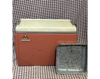 VINTAGE 1950'S RED Jubilee Insulated Ice Chest Camping Cooler Metal USA Made