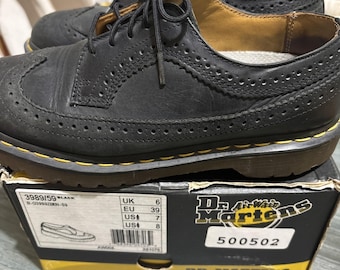 Doc Martens 3989 Crazy Horse Wingtip Brogue Black Leather Shoes US 8 Y2K 90s Emo