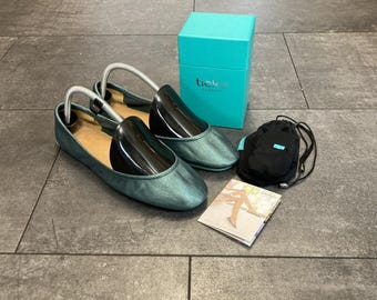 Tieks by Gavrieli Tahitian Pearl Color Leather Women's size 9 With Box Green Guc