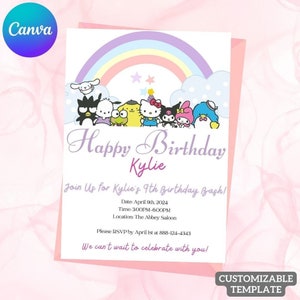 Kawaii Kitty Geburtstags-Party Einladung Vorlage | Kawaii und Freunde laden | Kitty einladen Vorlage | Bearbeitbare Geburtstagseinladung Download