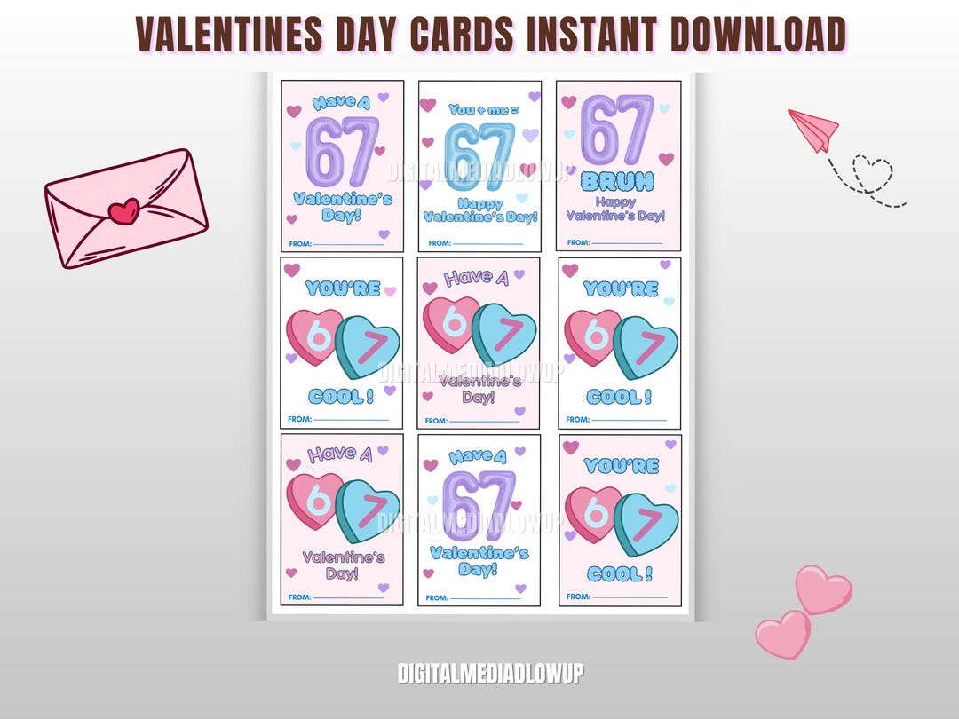 67 Kids Valentine Cards Printable | Cute Classroom Valentines | 6-7 ...