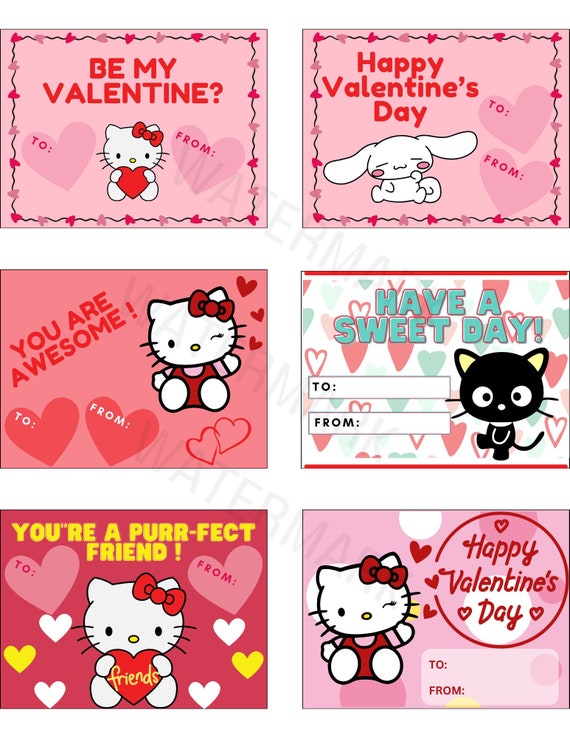 Kawaii Kitty Valentine's Day Cards Printables Classroom Valentines Day Cards  Vday Cards Valentines Gift Tags Valentines Printables 