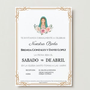 Invitaciones De Boda Editable, Invitaciones Para Imprimir, Convite De Casamento Espanhol, Modelos De Convite De Casamento Virgen De Guadalupe