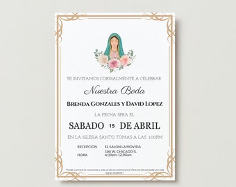 Invitaciones De Boda Editable, Invitaciones Para Imprimir, Spanish Wedding Invitation, Virgen De Guadalupe Wedding Invitation Templates