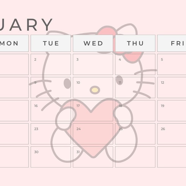 Kawaii Kitty 2024 Calendar Printable | Wall Calendar | Printable monthly Calendar | 12 Month Calendar download  | Calendar PDF
