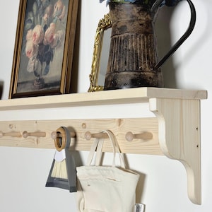 Peg rail with shelf, entryway organization, Shaker peg coat rack, wall decor, peg shelf, ahelf for picture frames, wood farmhouse shelf