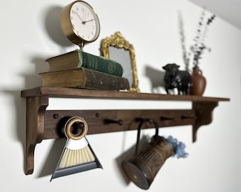 Wall shelf with pegs, entryway shelf with hooks, Shaker peg coat rack, coat rack with shelf, peg shelf, wood bracket shelf, farmhouse shelf
