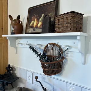 Shelf with hooks, peg shelf, entryway organization, Shaker peg coat rack, rustic home decor, shelf with hooks, wood bracket shelf, farmhouse