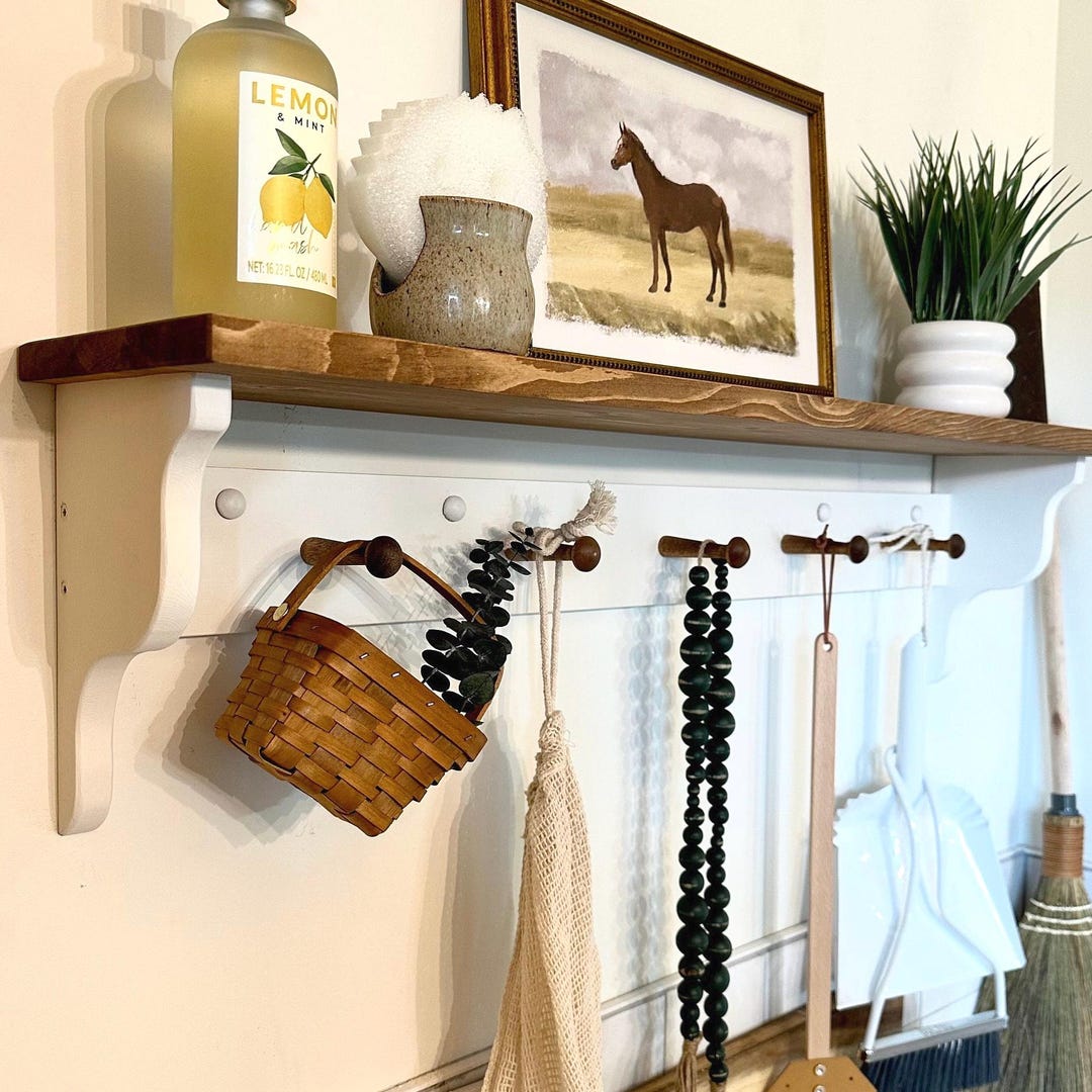 Shaker Wall Hat Rack Shaker Peg Shelf, Wood Shelf With Hooks, Wall Hung Shelf, Coat Rack ...