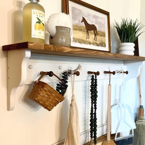 Shaker peg shelf, wood shelf with hooks, wall hung shelf, coat rack with shelf, hat rack, wall decor, entryway organizer, floating shelf