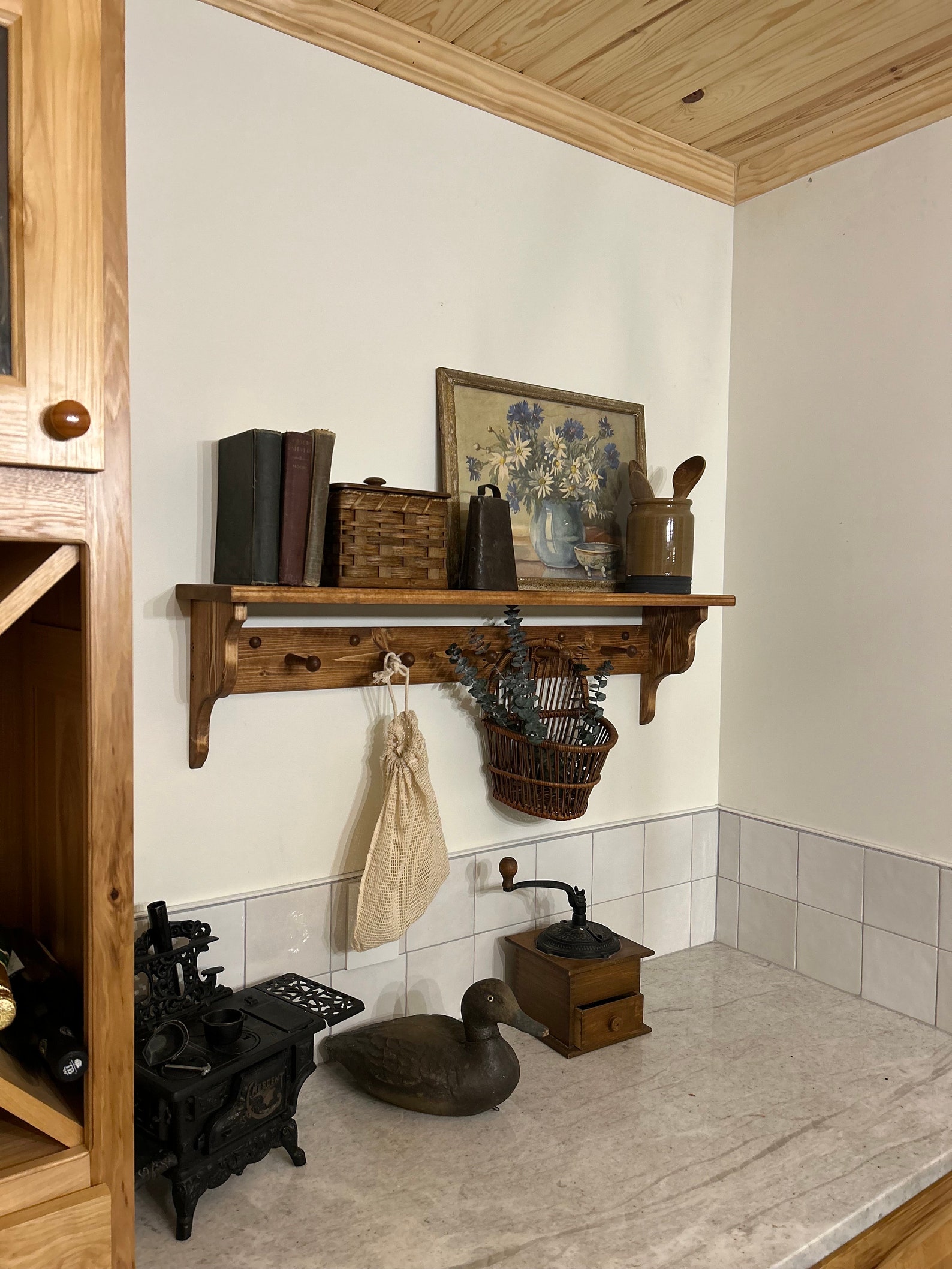 Easy to Hang Shaker Peg Shelf, Wood Display Shelf, Wall Hung Coat Rack ...