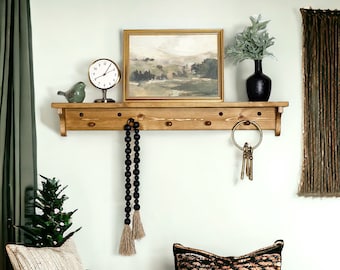 Shaker peg shelf | coat rack with shelf | wood shelf with pegs | decor display shelf | entryway shelf with peg rail | wall hung shelf