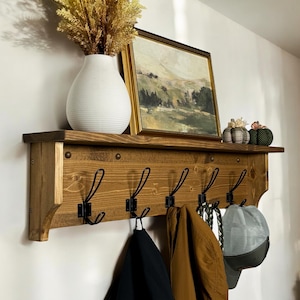 Coat rack with shelf | Wall shelf with hooks | Entryway Organizer | Towel rack | Shelf with coat hooks | Farmhouse shelf with hooks
