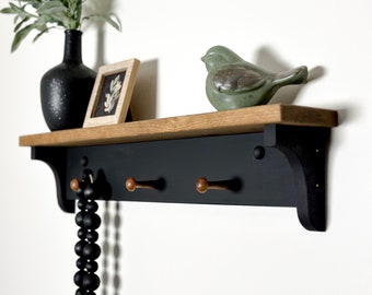 Shaker peg shelf | coat rack with shelf | wood shelf with pegs | decor display shelf | entryway shelf with peg rail | shelf with hooks