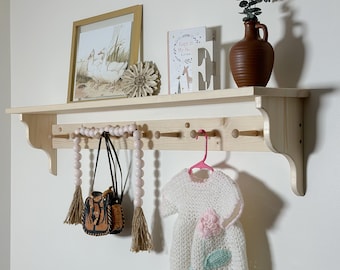Mensola in legno con ganci shaker, mensola con ganci per cameretta, appendiabiti con ganci shaker, organizzazione dell'ingresso, mensola con ganci, mensola con ganci, mensola in stile rustico