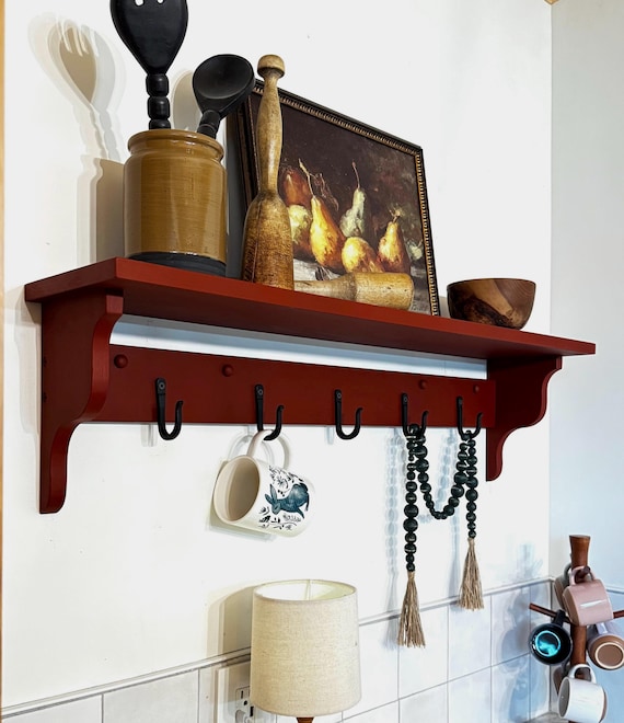 Wood Shelf With Hooks, Metal Hook Shelf, Entryway Shelf , Coat