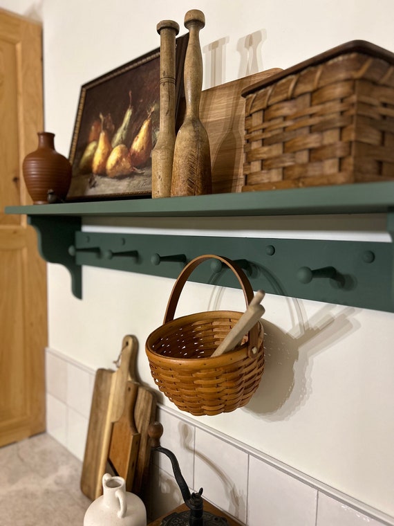 Wood shaker shelf, shaker peg shelf, entryway shelf ,Shaker peg coat rack, coffee bar shelf, shelf with hooks, peg shelf, picture display