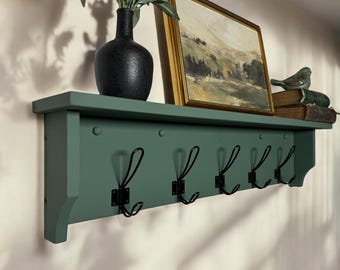 Perchero de pared con estante / Organizador de entrada / Toallero / Estante con ganchos para abrigos / Estante de granja con ganchos / Estante de madera con ganchos