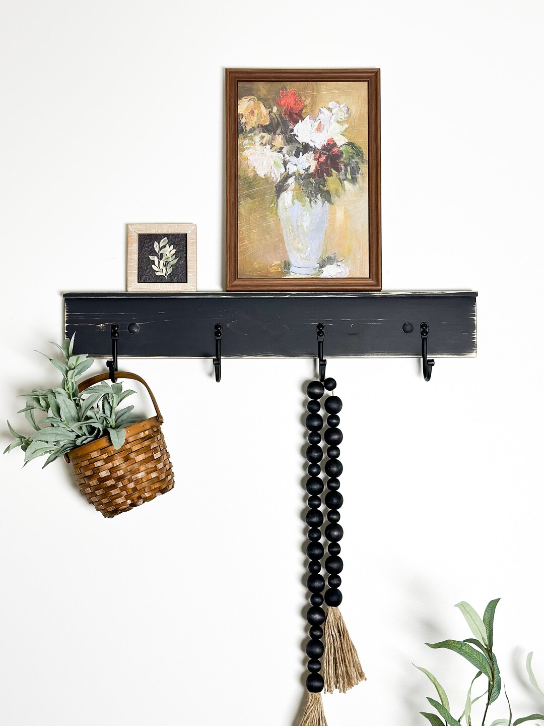 Distressing Rails Distressed Rail With Hand Forged Steel Hooks, Wall Mounted Coat Rack ...