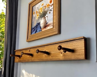 peg rail with wooden shaker pegs, coat rack, wall mounted coat rack, peg rack, hook rack, minimalist, home decor, closet organization