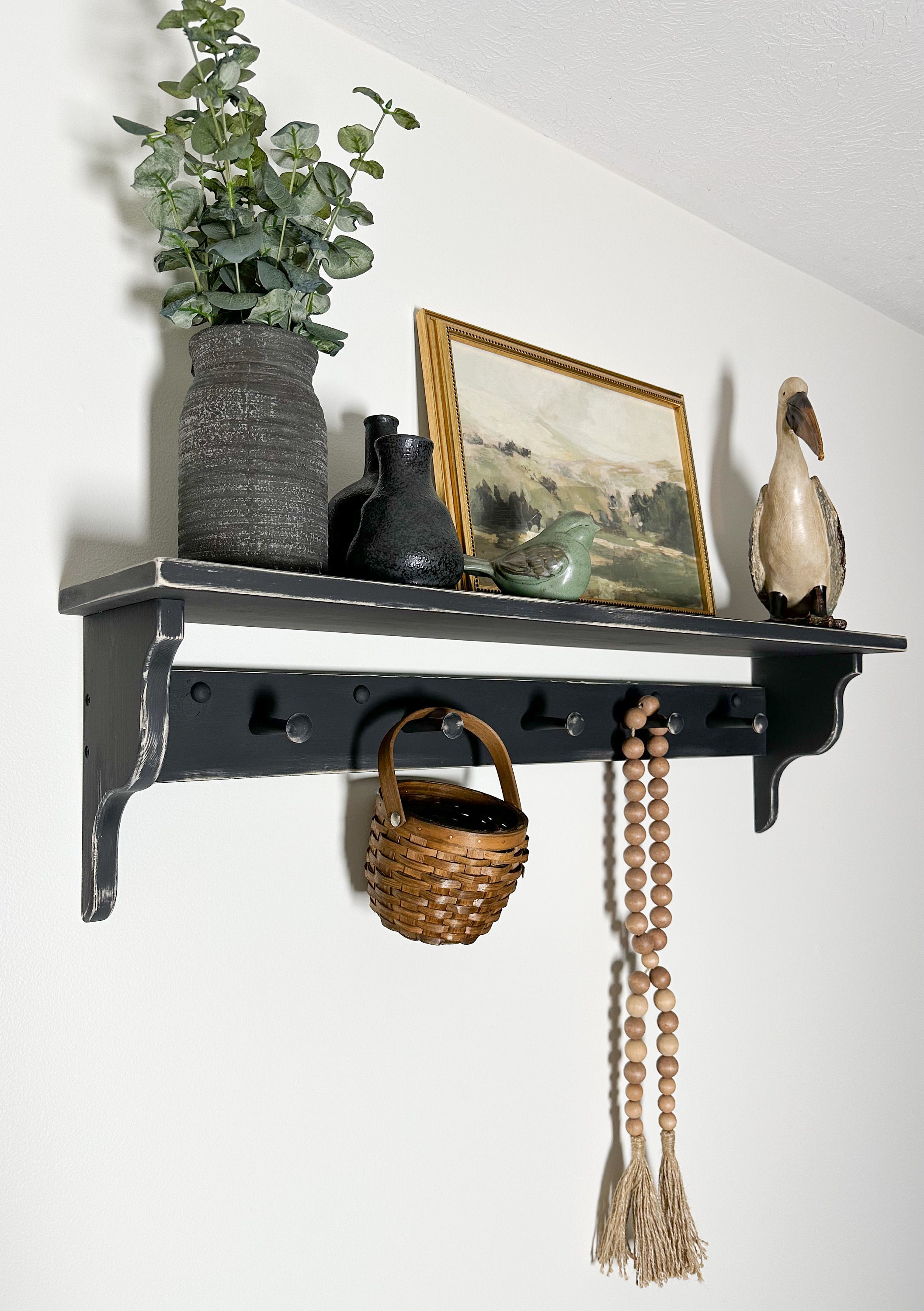 Buy Distressed Wall Shelf With Hooks Online In India -  India