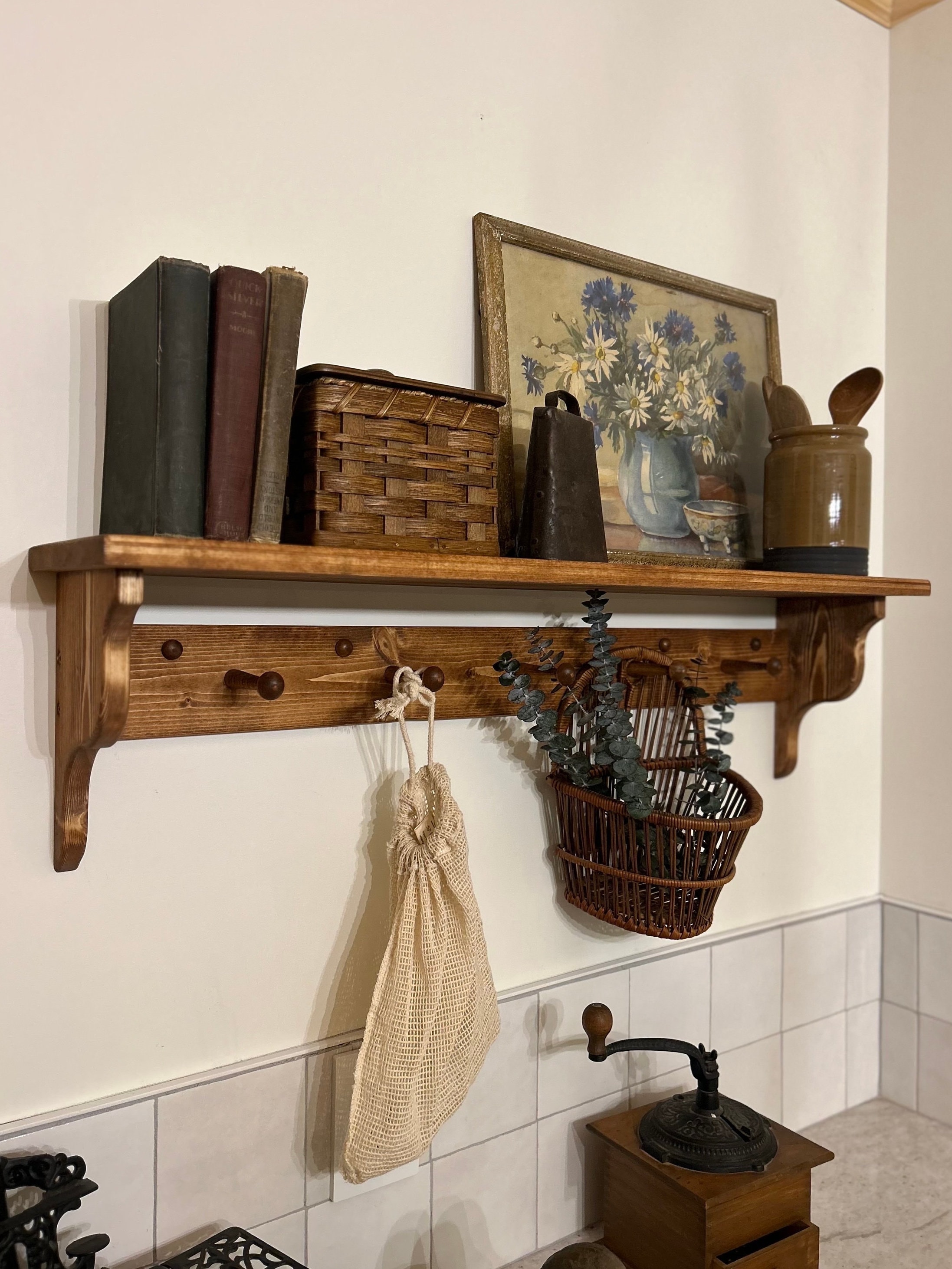 Easy to Hang Shaker Peg Shelf, Wood Display Shelf, Wall Hung Coat Rack ...