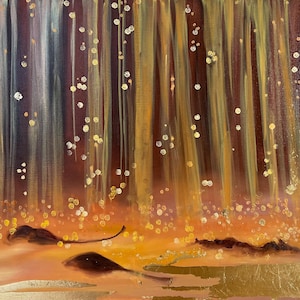 Rain, Original, Golden rain, Tranquility of a rainy landscape, Mystical rainy moment, Wall art, Home decor, Shop Announcement
