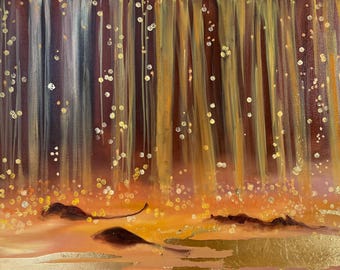 Rain, Original, Golden rain, Tranquility of a rainy landscape, Mystical rainy moment, Wall art, Home decor, Shop Announcement