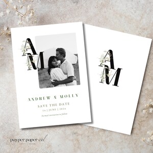 Monogram Save the Date-sjabloon, Save the Date met foto, bewerkbare huwelijksuitnodiging, Save the Date Card, Logo Wedding Invitation, Molly