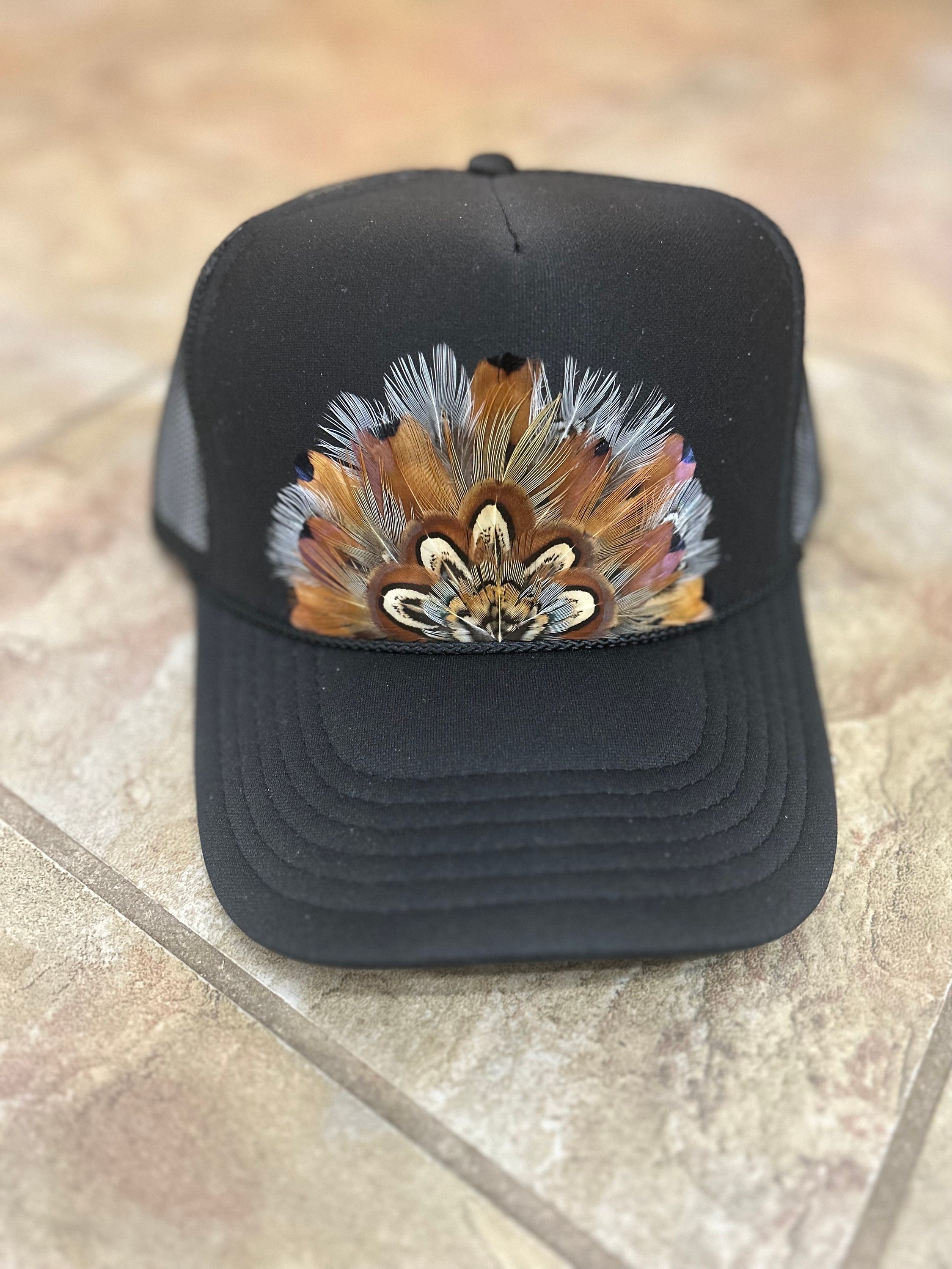 Boho Orange & Black Feather Pattern Ball Cap Coral & Black - Kenzie Kapp main image 4