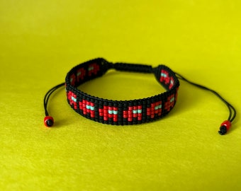 Red Among Us Beaded Miyuki Delica Bracelet With Adjustable Cord