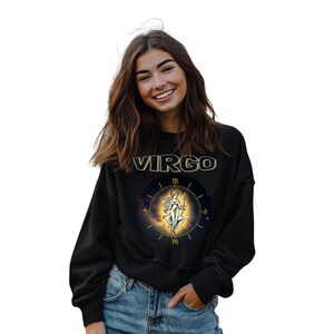 Sudadera con cuello redondo con el signo astrológico de Virgo, sudadera, signos del zodiaco, sudadera, símbolo del zodiaco, signo de Virgo, carta astral de nacimiento de Virgo
