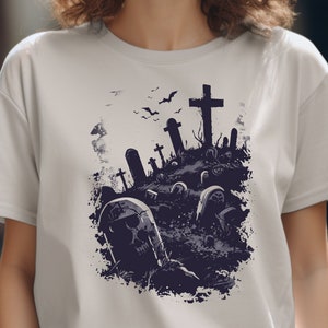 Spooky Graveyard T-Shirt, Unisex Jersey Short Sleeve Tee, Women&#39;s T-Shirt, Men&#39;s Shirt, Tombstones in A Spooky Cemetery, Gothic Gift T-Shirt