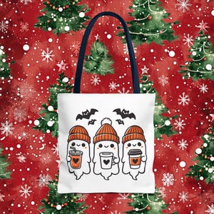 Coffee Drinking Trio of Ghosts Tote Bag, Ghost Hunter Gift Tote Bag, Paranormal Investigator Tote Bag, Gift For Her, Ghost Hunter Gift Tote