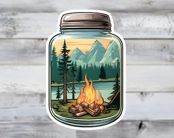 Campfire in a Jar Vinyl Sticker - Cozy Camping Decal