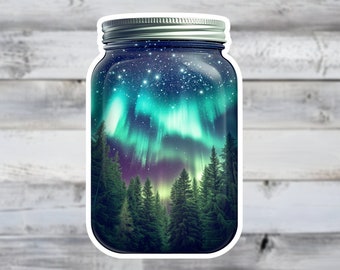 Northern Lights in a Jar Vinyl Sticker - Aurora Borealis Night Decal