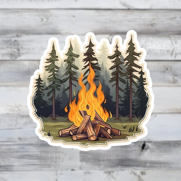 Forest Campfire Vinyl Sticker – Outdoor Adventure and Camping Vinyl Sticker - Perfect Gift for Laptops, Planners, Stanley Water Bottles