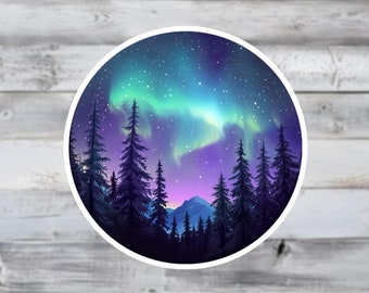 Northern Lights Forest Vinyl Sticker - Aurora Borealis Decal