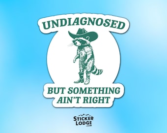 Undiagnosed But Something Ain’t Right Vinyl Sticker – Funny Cowboy Raccoon Decal