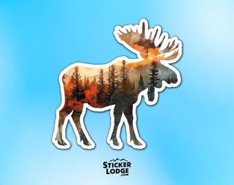 Moose and Forest Nature Double Exposure Vinyl Sticker - Wilderness Vibes Decal