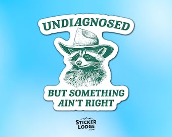Undiagnosed But Something Aint Right Vinyl Sticker - Funny Raccoon Cowboy Meme Decal