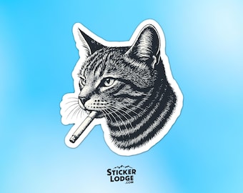 Smoking Cat Vinyl Sticker - Cool Cat Attitude Decal