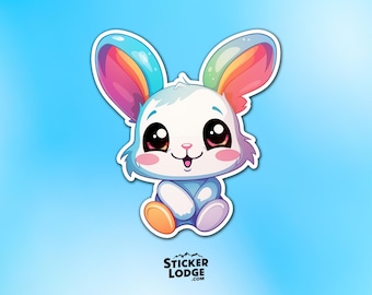Kawaii Rainbow Bunny Vinyl Sticker – Adorable Waterproof Decal