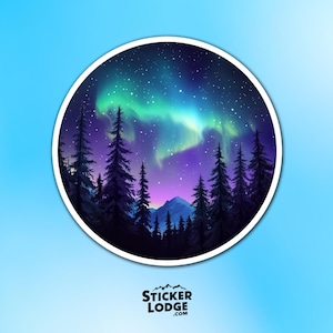 Northern Lights Forest Vinyl Sticker | Sticker Lodge