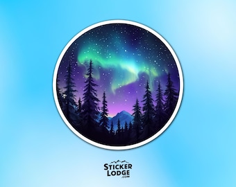 Northern Lights Forest Vinyl Sticker - Aurora Borealis Decal