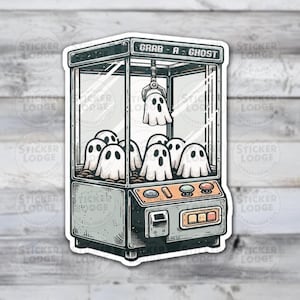 Ghost Arcade Vinyl Sticker - Grab A Ghost Machine - Cute Ghost Claw Machine Gift for Water Bottles, Laptops, Halloween Party
