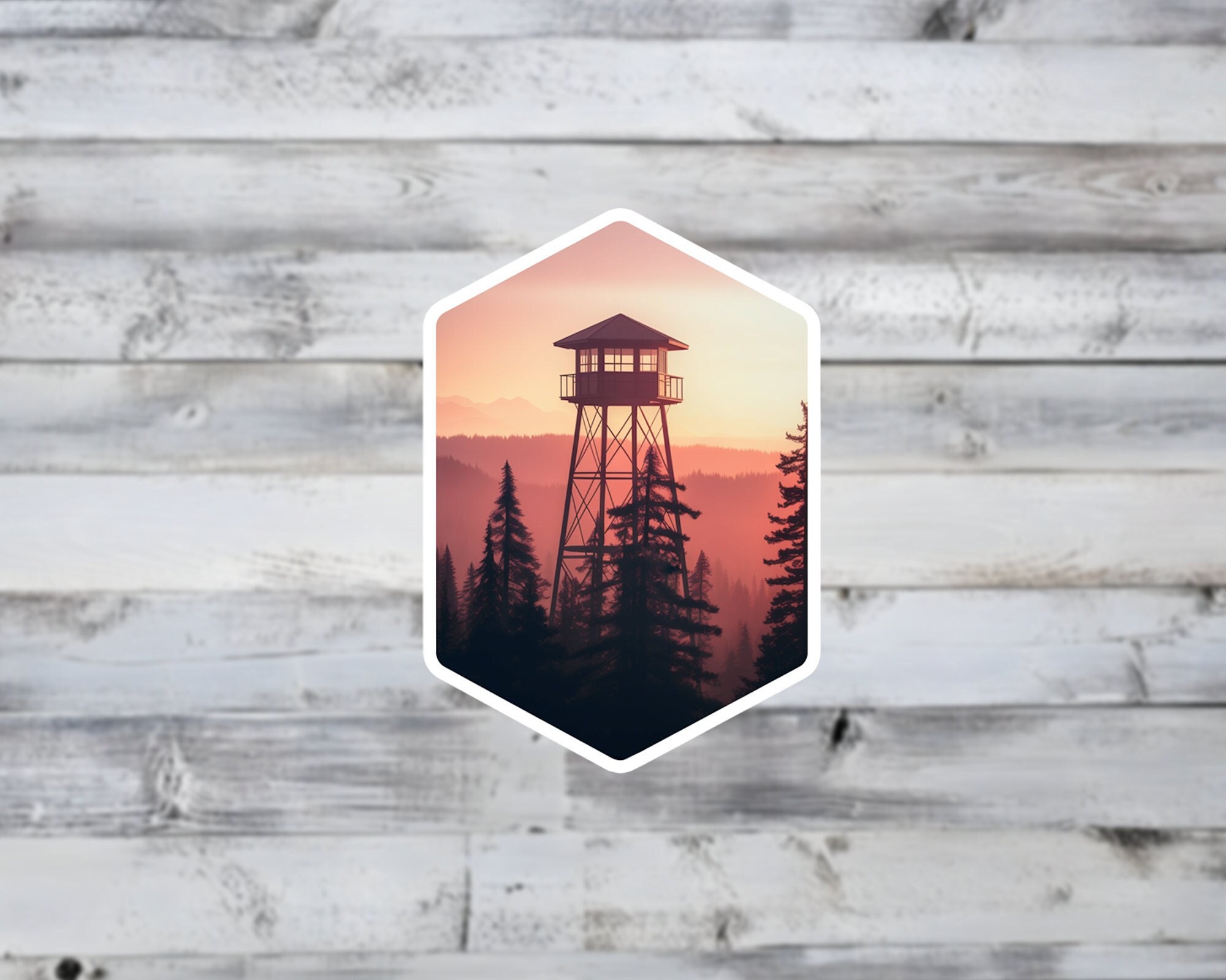 Firewatch Tower Sunset Vinyl Sticker - Forest Lookout Adventure Decal